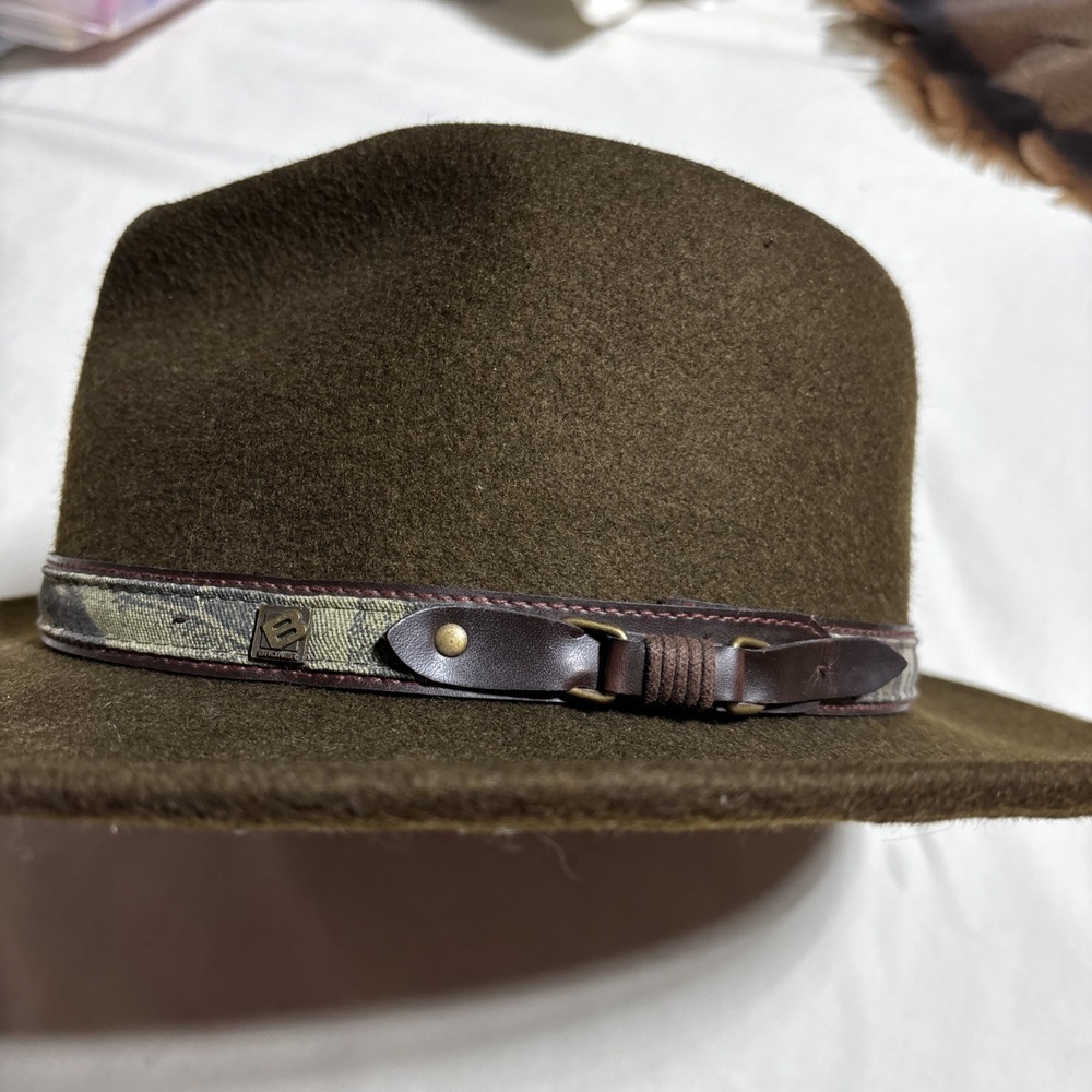 Broner Men's Hat Brown L Lite Felt 100% Wool Camo Accent Cowboy Water Repellent - Picture 3 of 16
